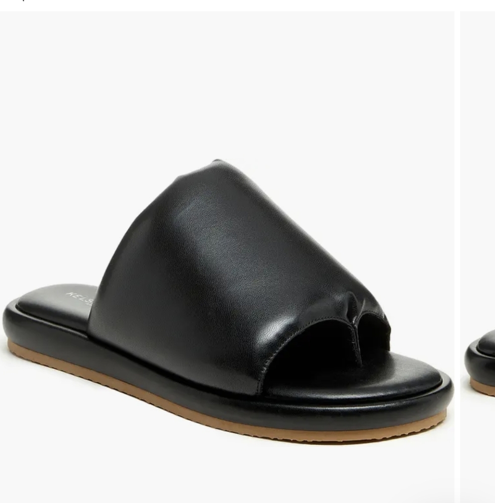 Kelsi Dagger Black Leather Open-Toe Slide Mule